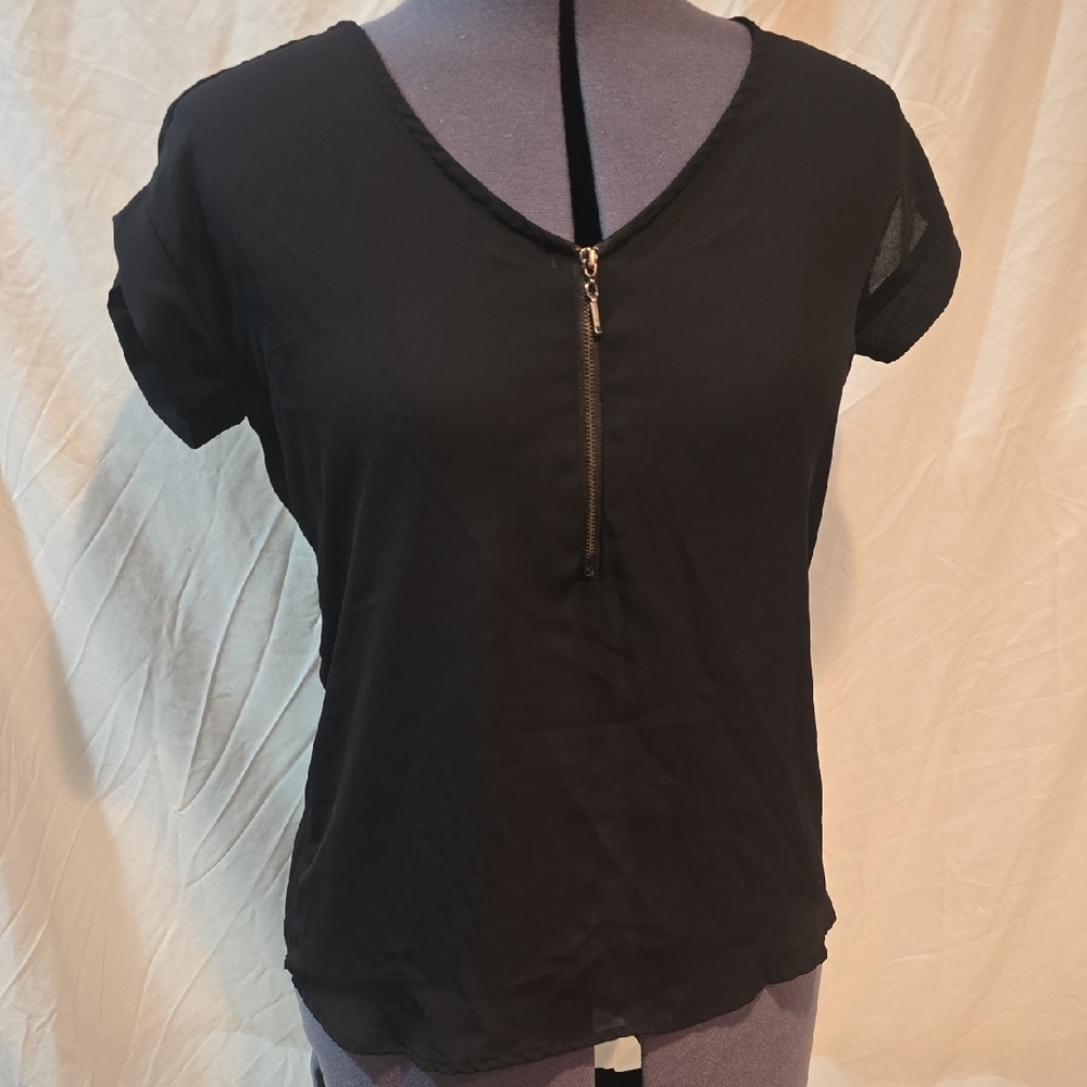 My Michelle Black Short Sleeve Zippered Top